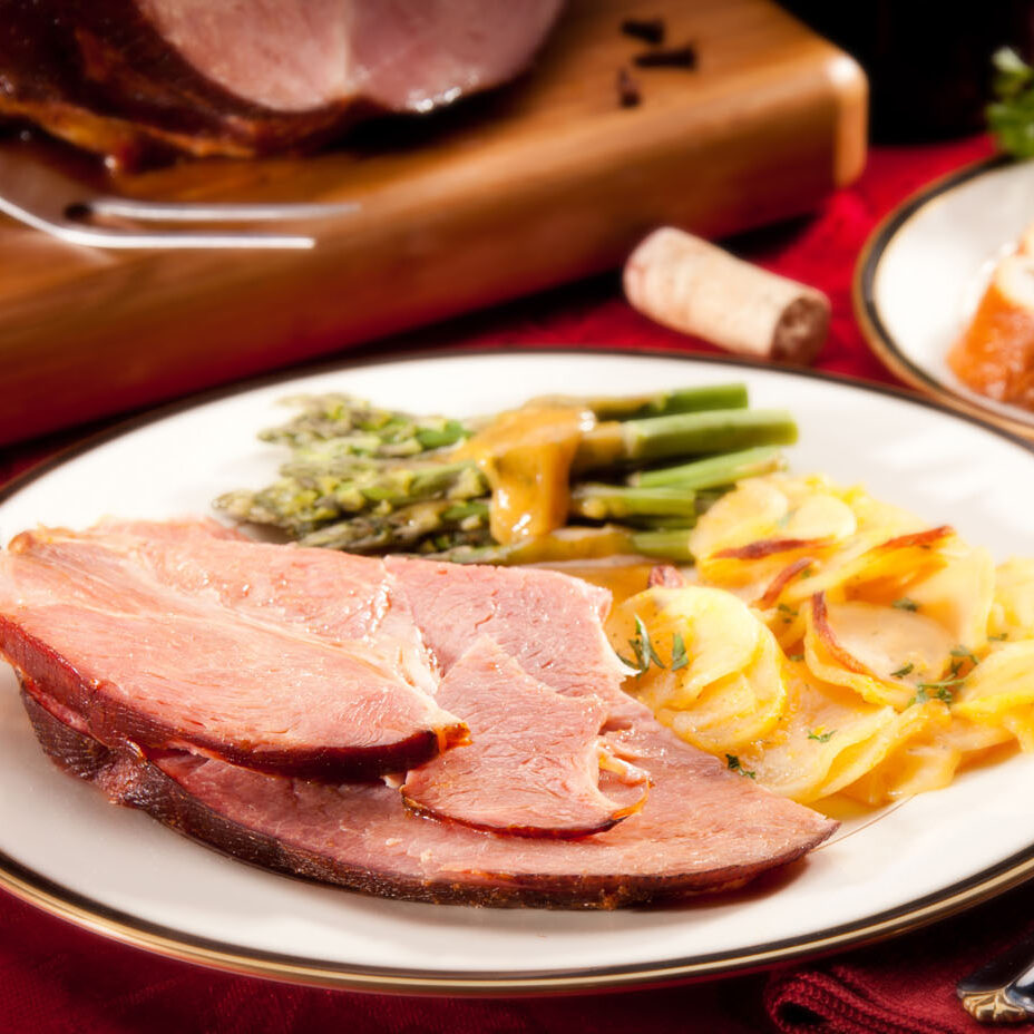 Traditional Sliced Honey Glazed Ham Dinner Plate