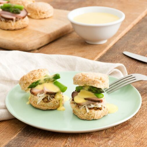 Mini Biscuits with Ham Asparagus and Hollandaise LoRes 760x507 1 e1750432498246