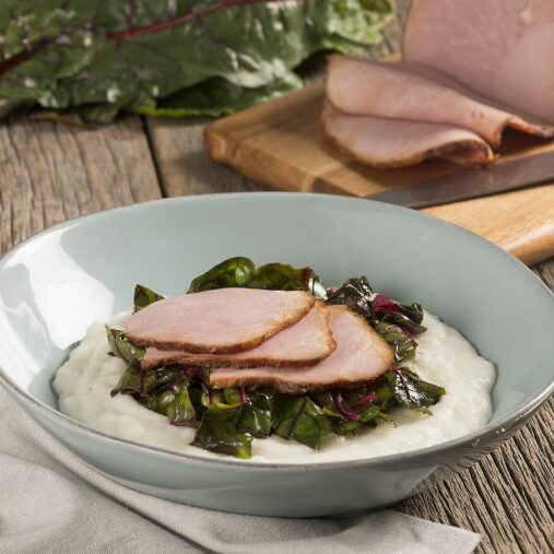 Maple-Molasses Glazed Ham with Creamy Grits